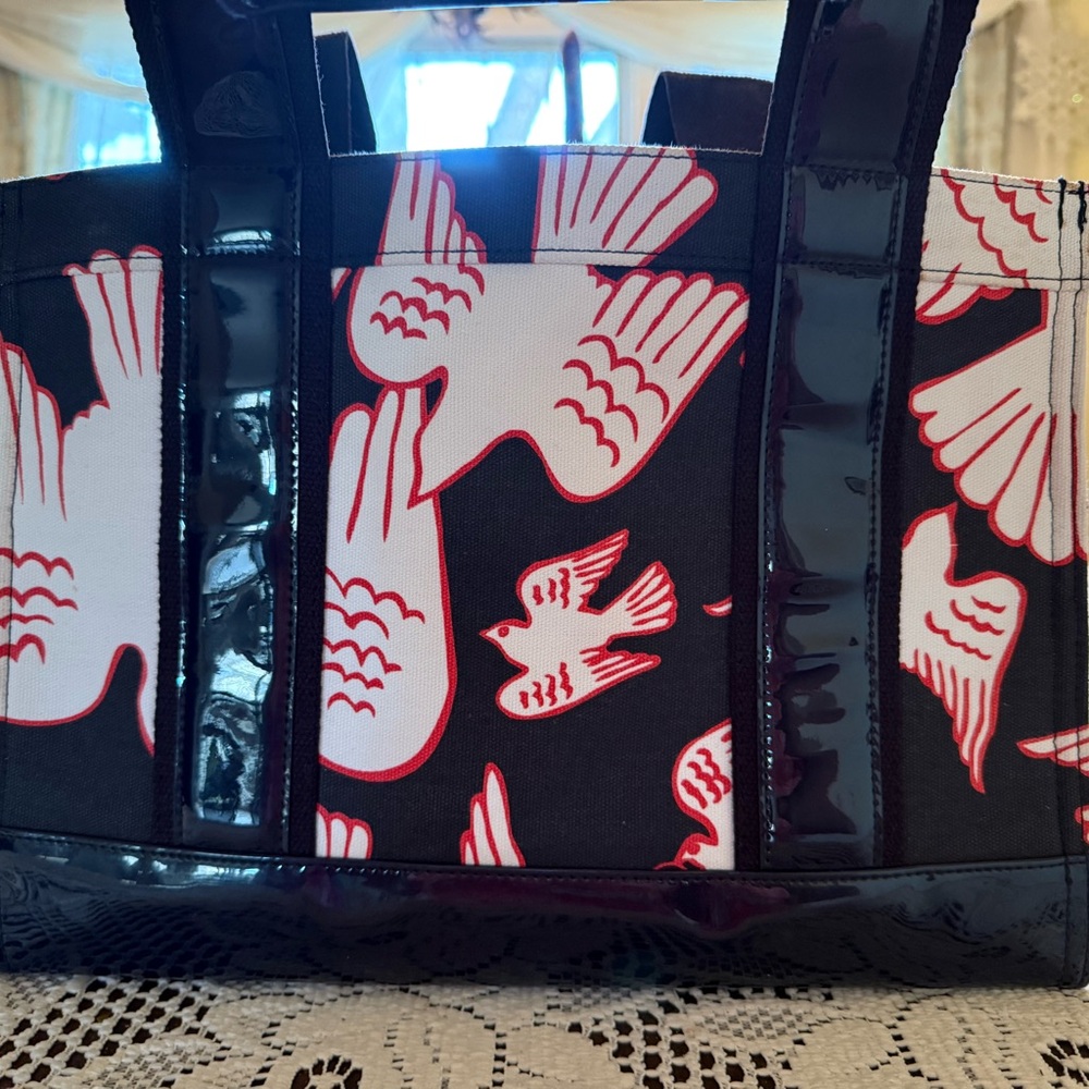 Tory Burch Black & White Canvas Tote with Red Accent - Picture 12 of 13